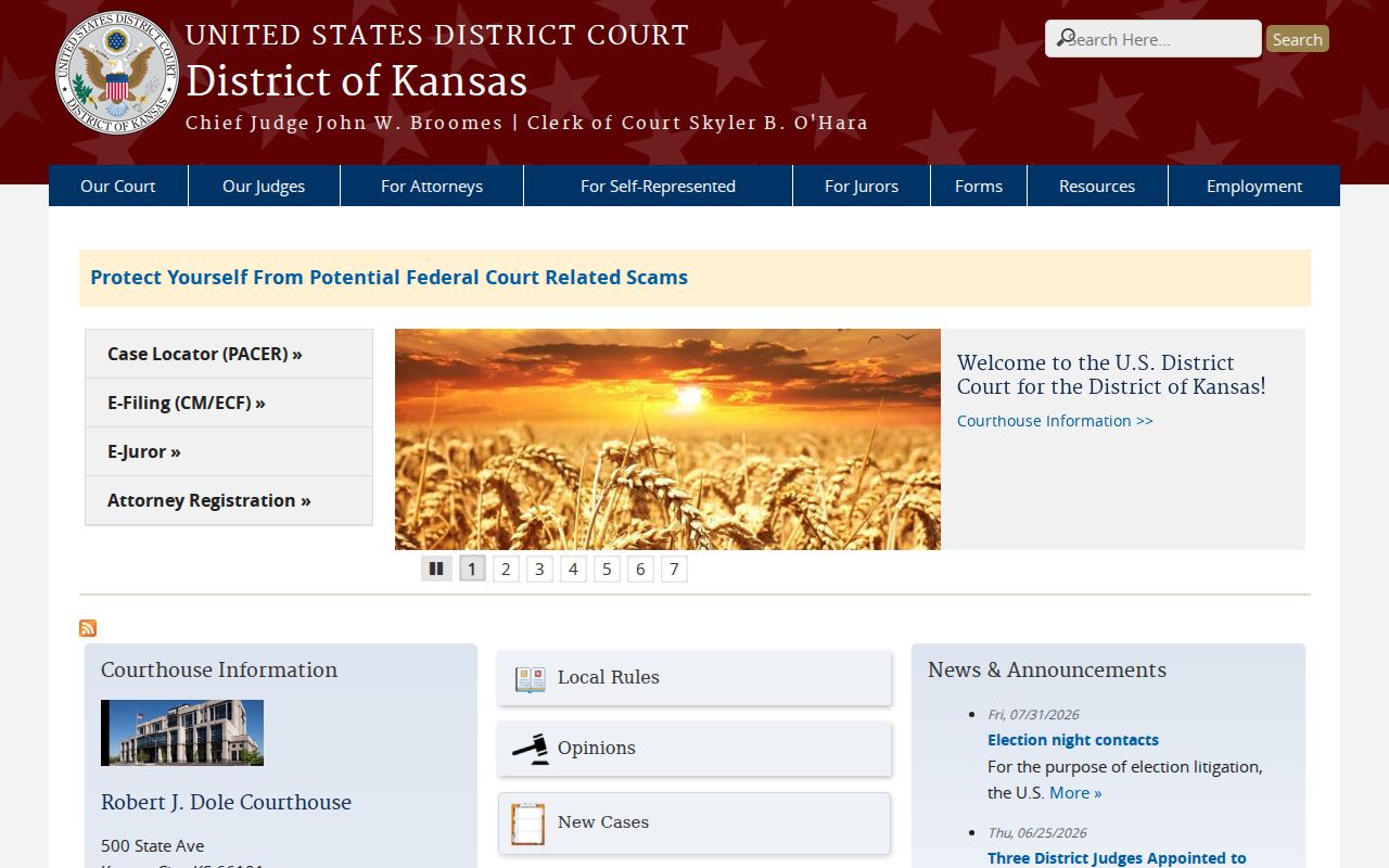 Wichita County federal court record route through District of Kansas