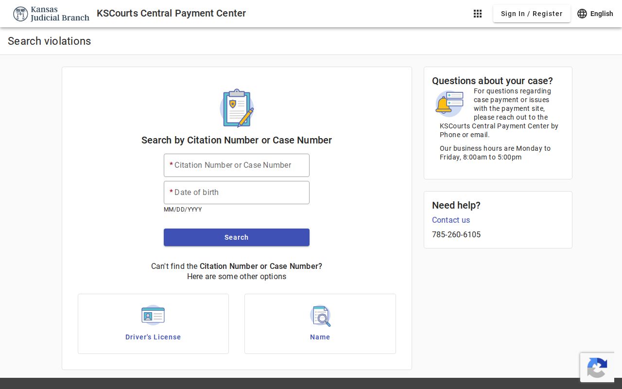 Wichita County traffic ticket search at Kansas Central Payment Center